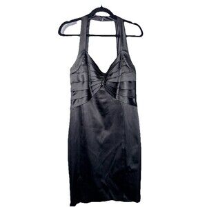 Jones New York Black Satin Cocktail Dress Pleated Formal Evening Sz 12 Gothic